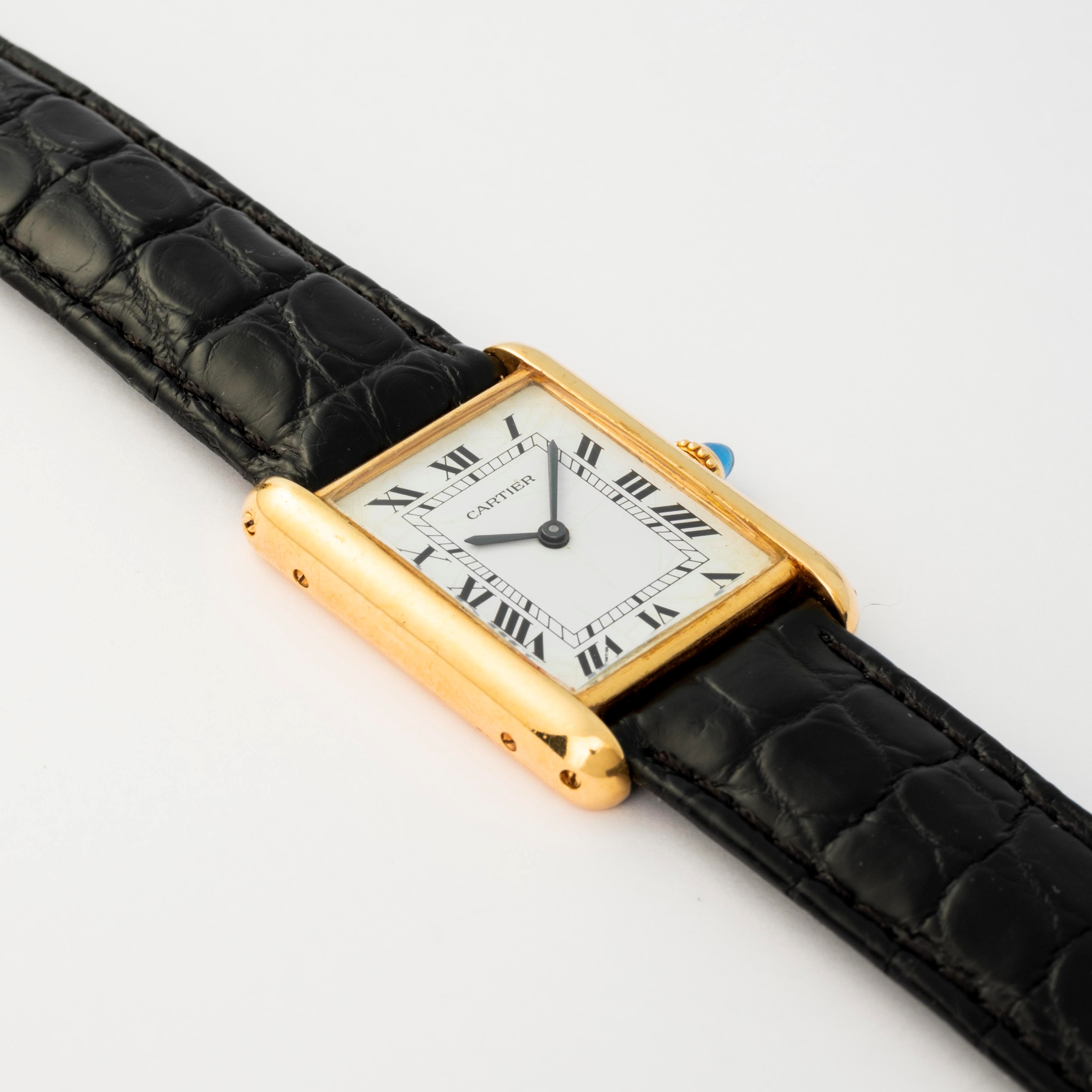 Cartier - Tank Louis ref 78086, oro giallo 18k, quadrante bianco con numeri romani, circa 1970