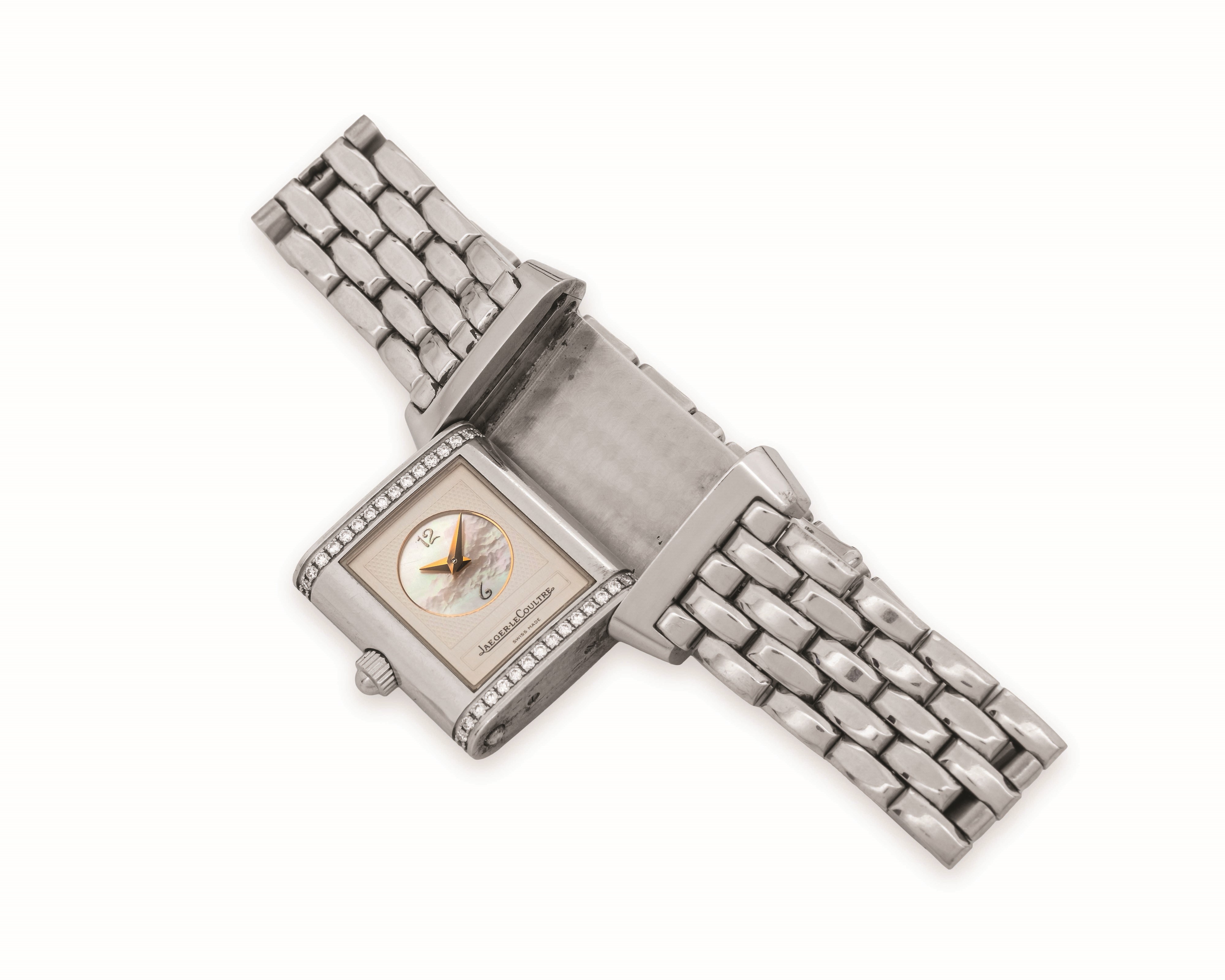 Jaeger-LeCoultre, Reverso Duetto ref. 266.8.44, acciaio e madreperla, circa 2000