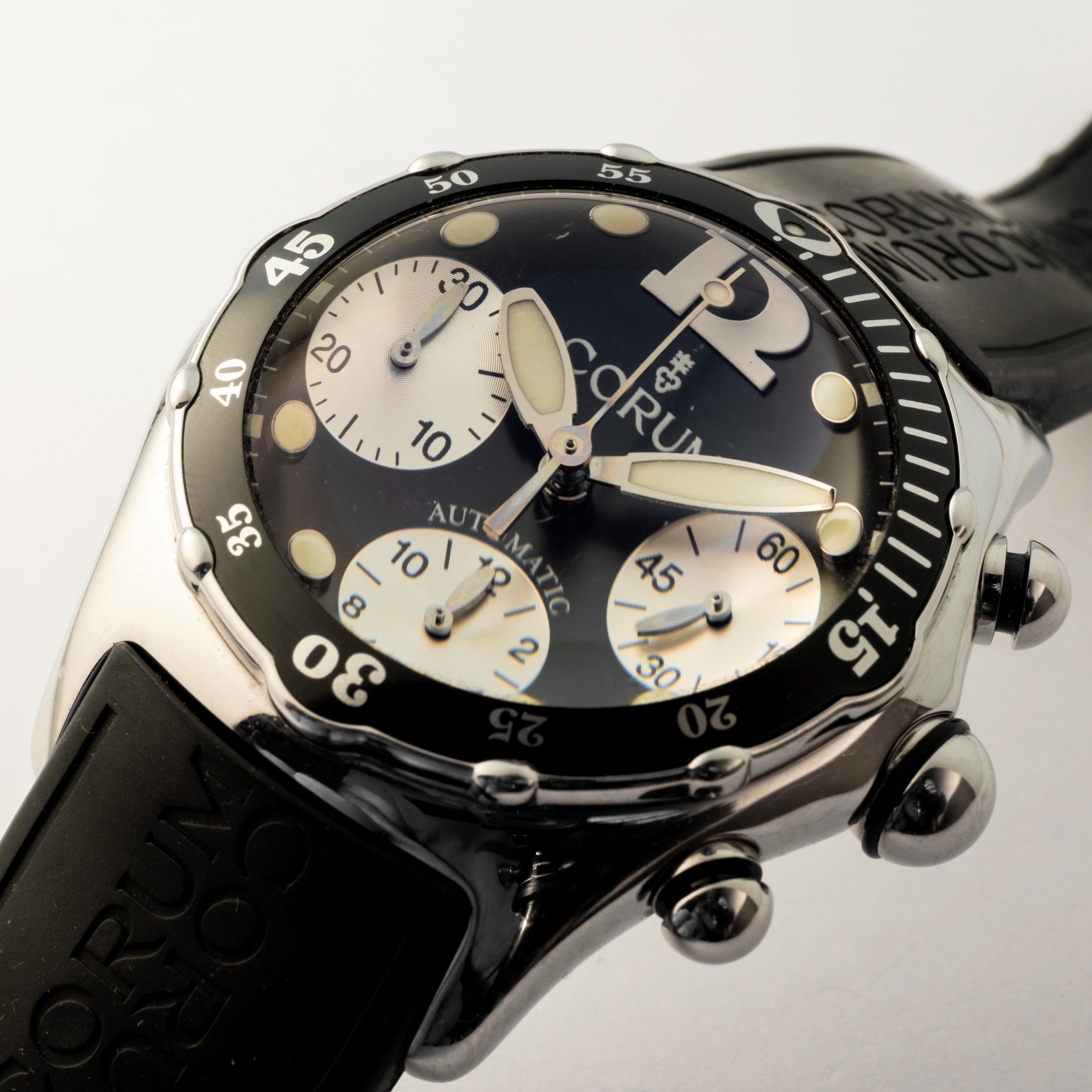 Corum - Bubble Cronografo in Acciaio, Quadrante Nero con Subcontatori Bianchi