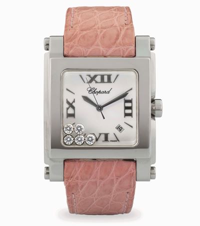 Happy Sport Square, orologio in acciaio con quadrante Argentè e diamanti sospesi, circa 2000
