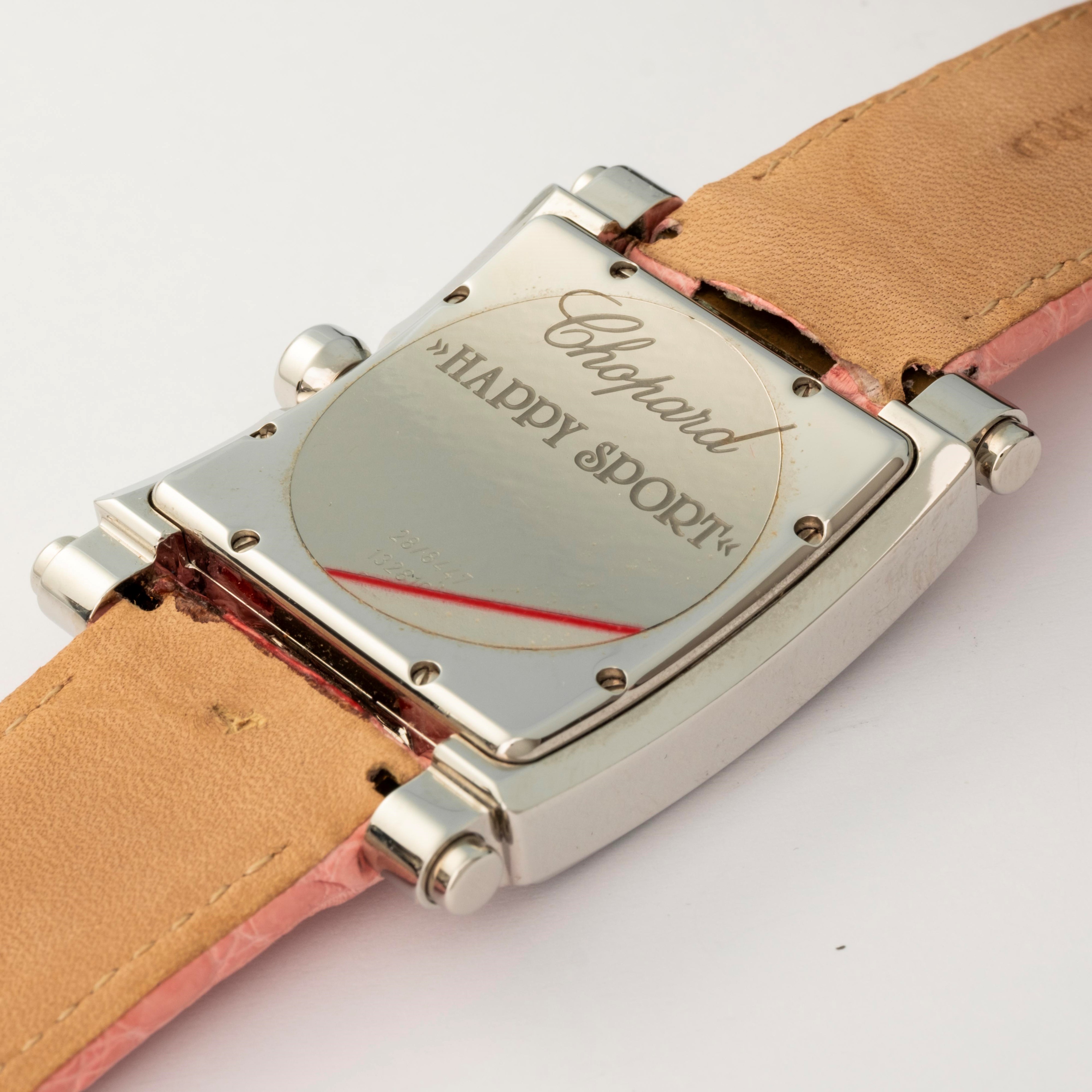 Chopard - Happy Sport Square, orologio in acciaio con quadrante Argentè e diamanti sospesi, circa...