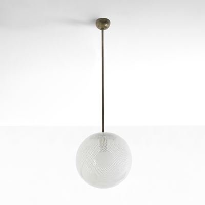 Lampada a sospensione in ottone con diffusore in vetro di Murano