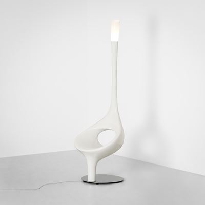 Sedia luminosa mod. Asana, vetroresina e metallo cromato
