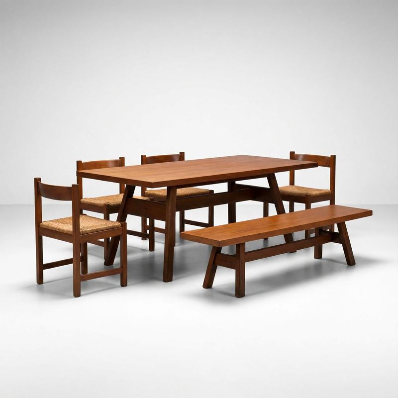 Giovanni Michelucci : Tavolo, panca e quattro sedie della serie Torbecchia  - Asta Design Lab - Cambi Casa d'Aste