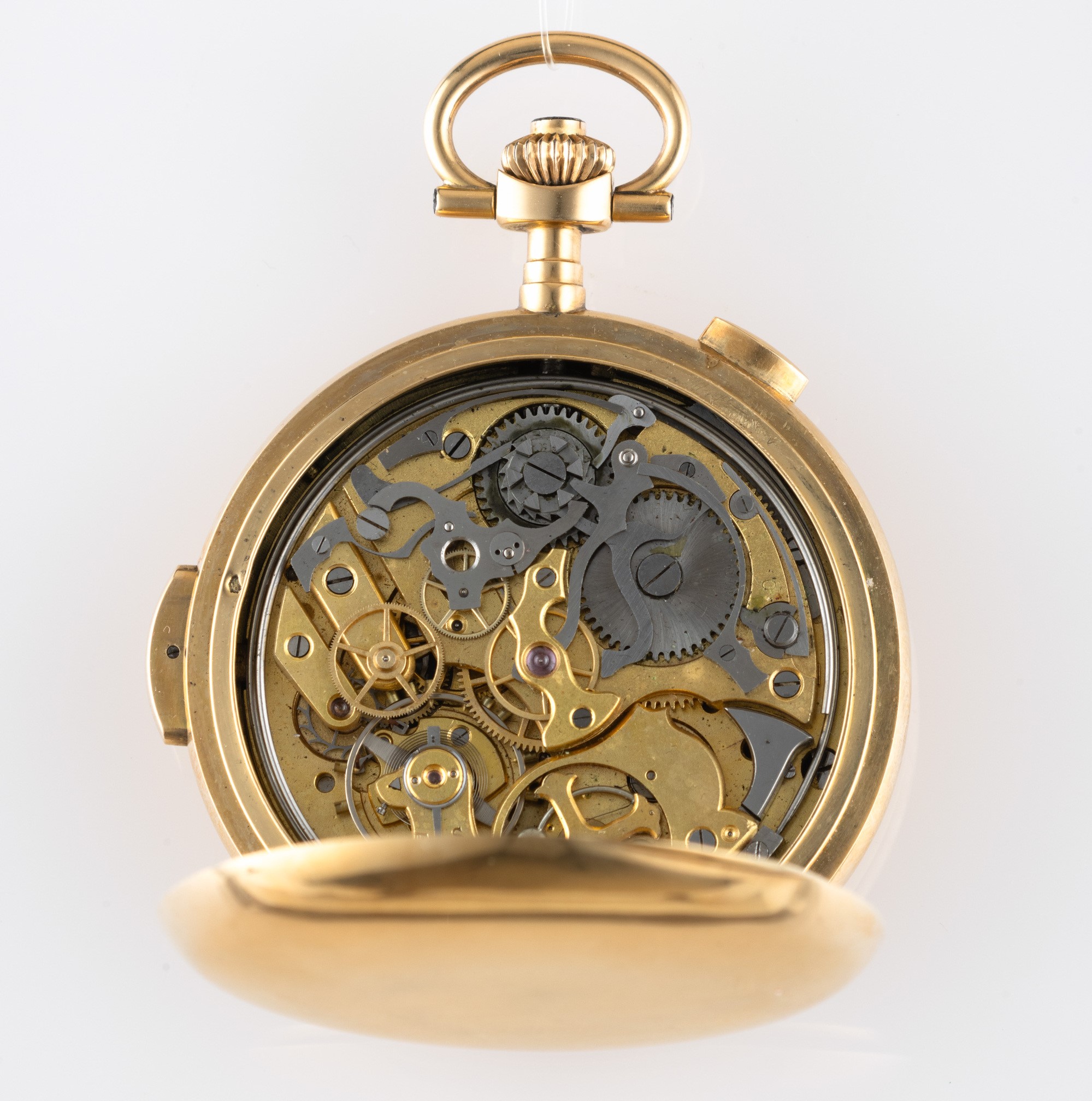 Orologio da polso in oro giallo 18k, Savonette a ripetizione minuti, quadrante in smalto bianco