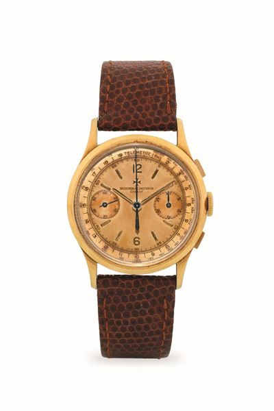 Cronografo tasti quadri ref. 4072 in oro giallo 18k, quadrante dorè bitonale, circa 1940