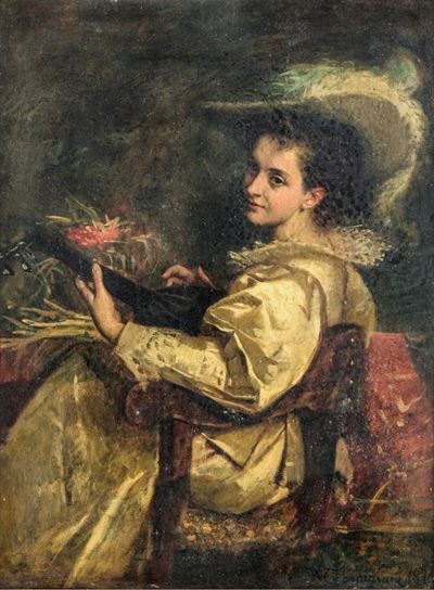 Suonatrice di liuto, olio su tela