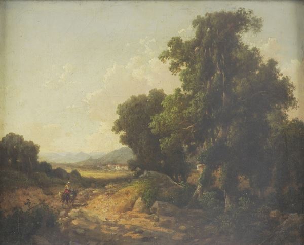 Pittore del XIX secolo Paesaggio con figura