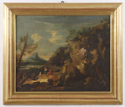 Paesaggio con figure, olio su tela
