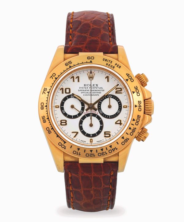 Rolex - Daytona “Zenith” ref. 16518 in oro giallo 18k, Sei rovesciato, con quadrante bianco e indici applicati, circa 1990