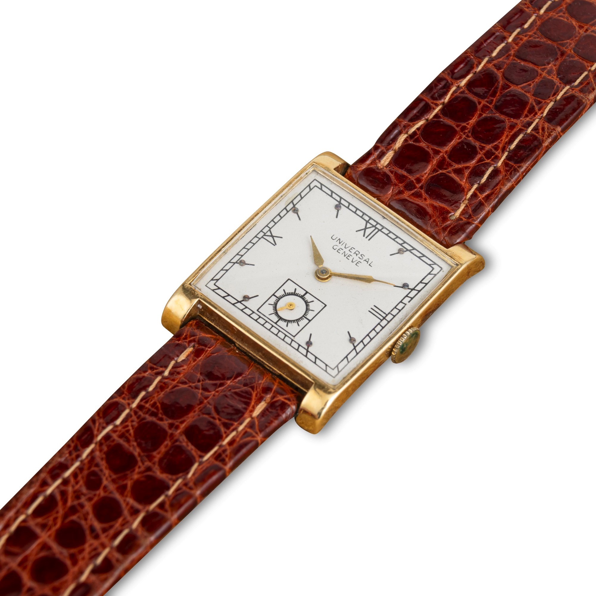 Universal Genève - Carrè in oro giallo 18k con quadrante argenté, carica manuale