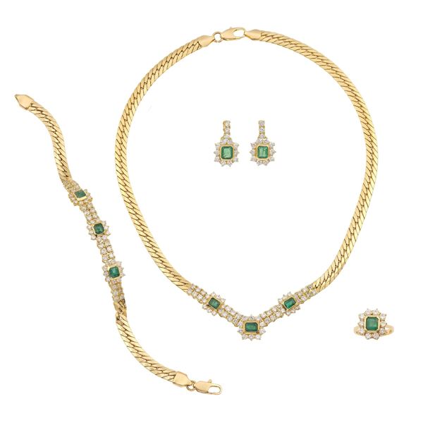 Diamond, emerald and gold parure