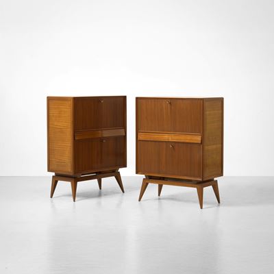 Due mobili contenitore, legno impiallacciato e cristallo, Italia, circa 1950
