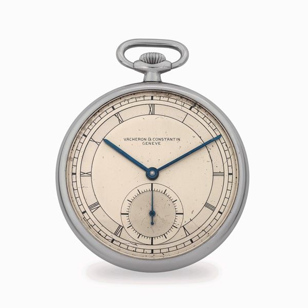 Vacheron &amp; Constantin - Pocket watch in steel, two-tone silvered dial with Roman numerals and small seconds at six, circa 1930