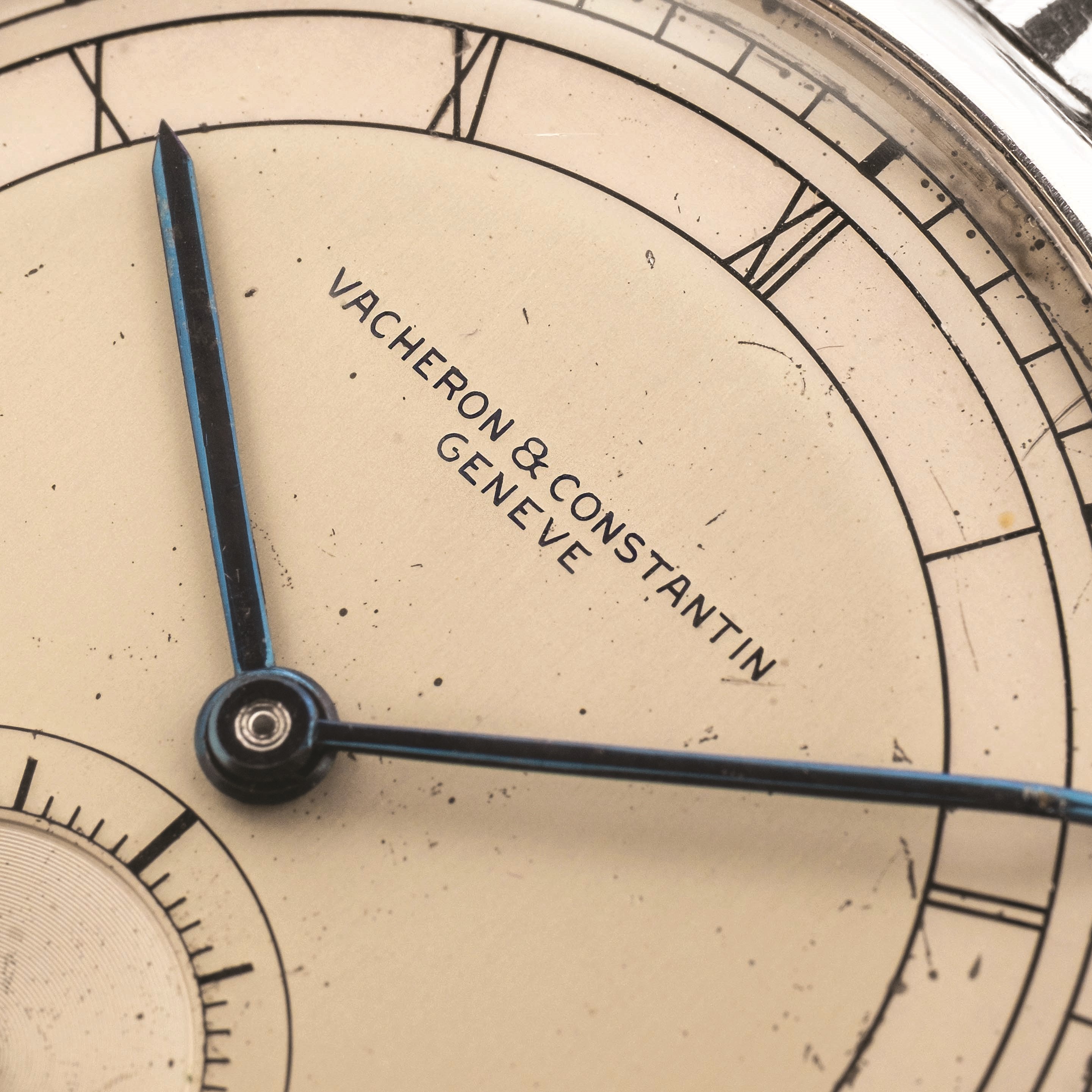 Vacheron & Constantin - Tasca in acciaio con quadrante argenté bitonale, circa 1930