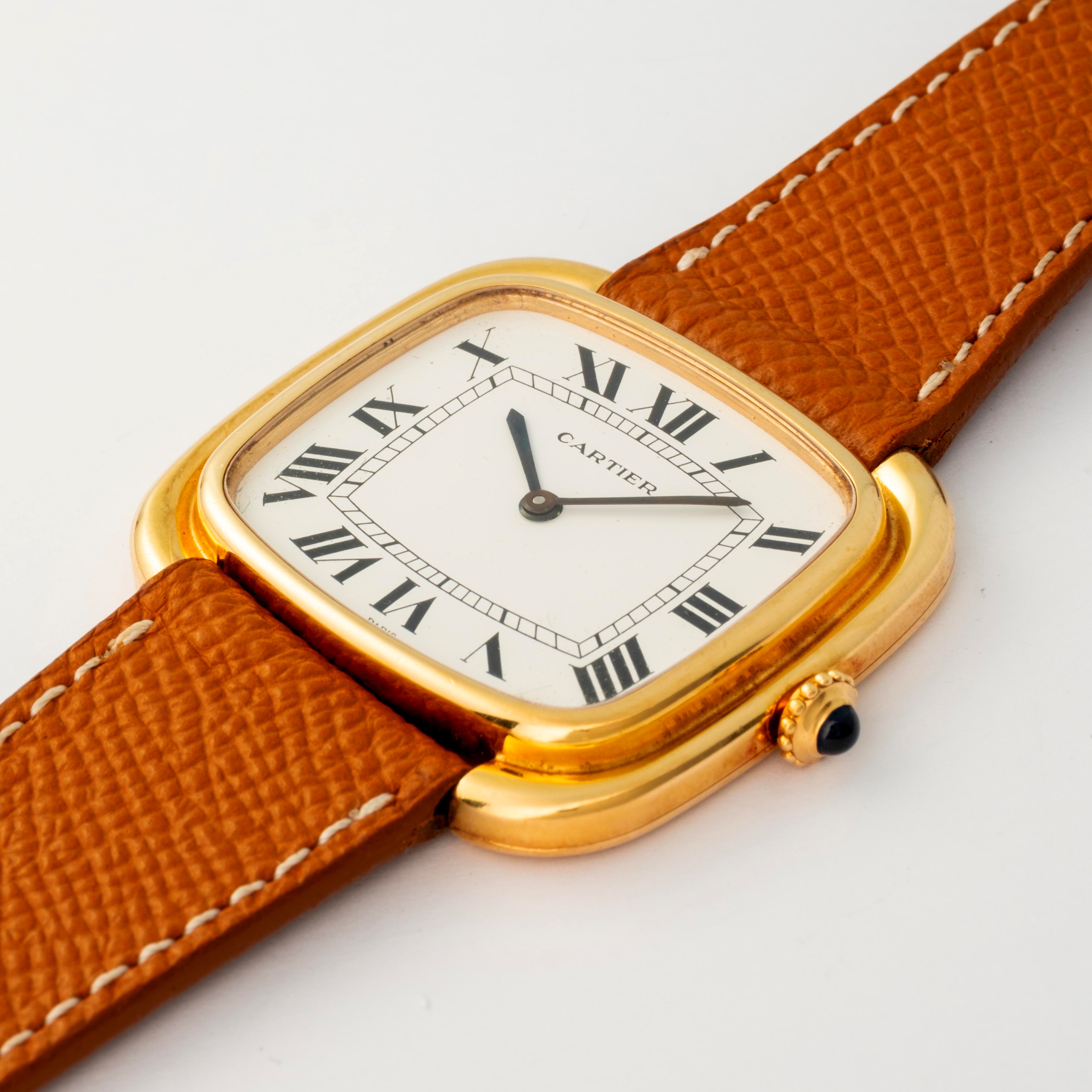 Cartier - Gondole Jumbo in oro giallo 18k, quadrante bianco con numeri romani, circa 1970