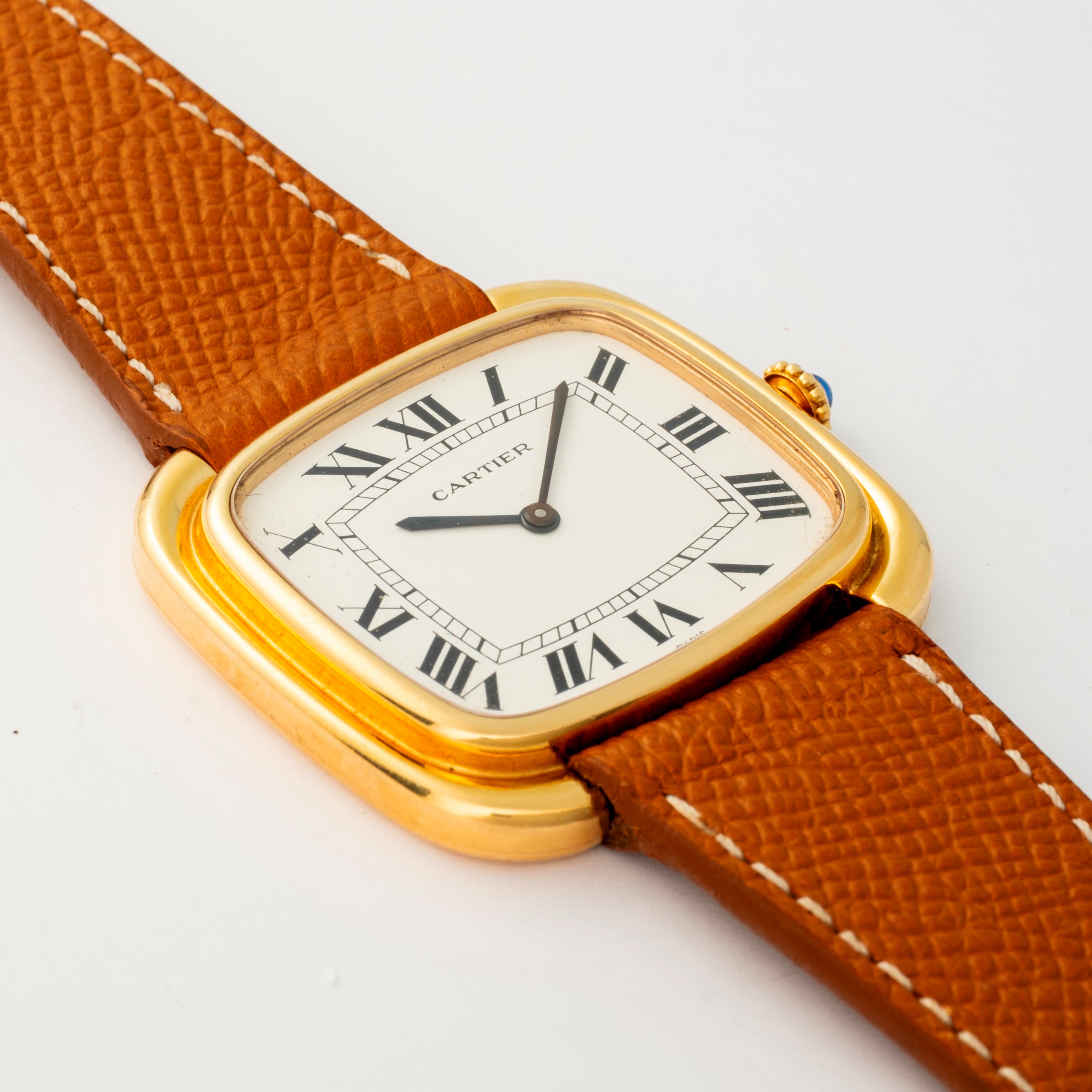 Cartier - Gondole Jumbo in oro giallo 18k, quadrante bianco con numeri romani, circa 1970