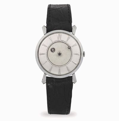 Orologio Misterioso in oro bianco 14k con quadrante argentè e brillanti, circa 1960