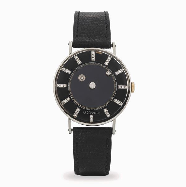 Misterioso in oro bianco 14k con quadrante nero e brillanti su sfere ore e minuti, e su indici, circa  [..]