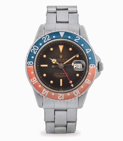 GMT Master in acciaio ref. 1675 'OCC' con lunetta Pepsi e bracciale Oyster elastico, circa 1959