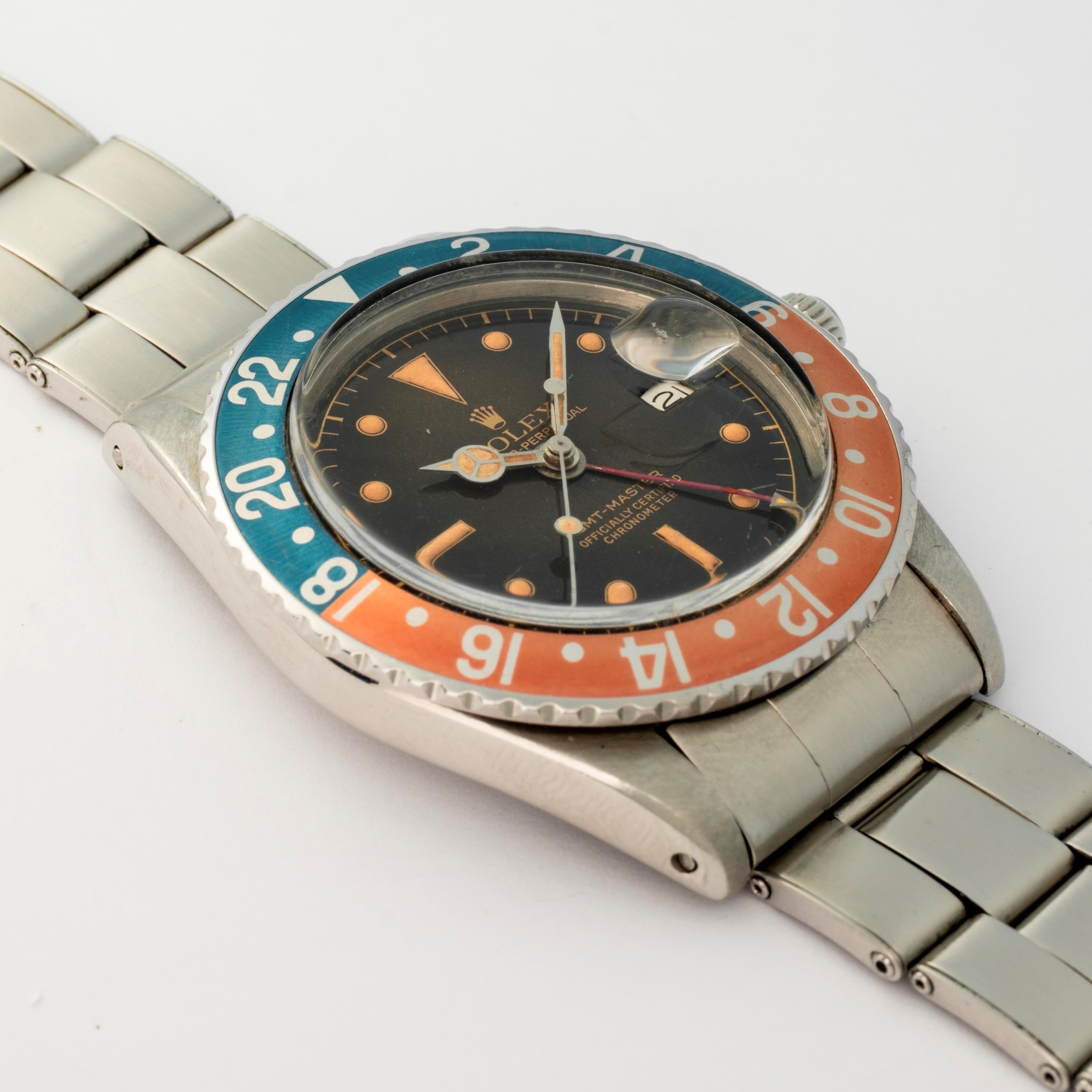 Rolex - GMT Master in acciaio ref. 1675 'OCC' con lunetta Pepsi e bracciale Oyster elastico, circ...