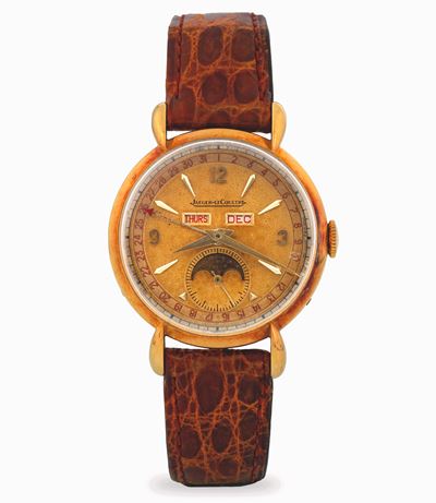 Triplo Calendario Fasi Lunari, oro giallo 18k, quadrante dorato bitonale, circa 1940