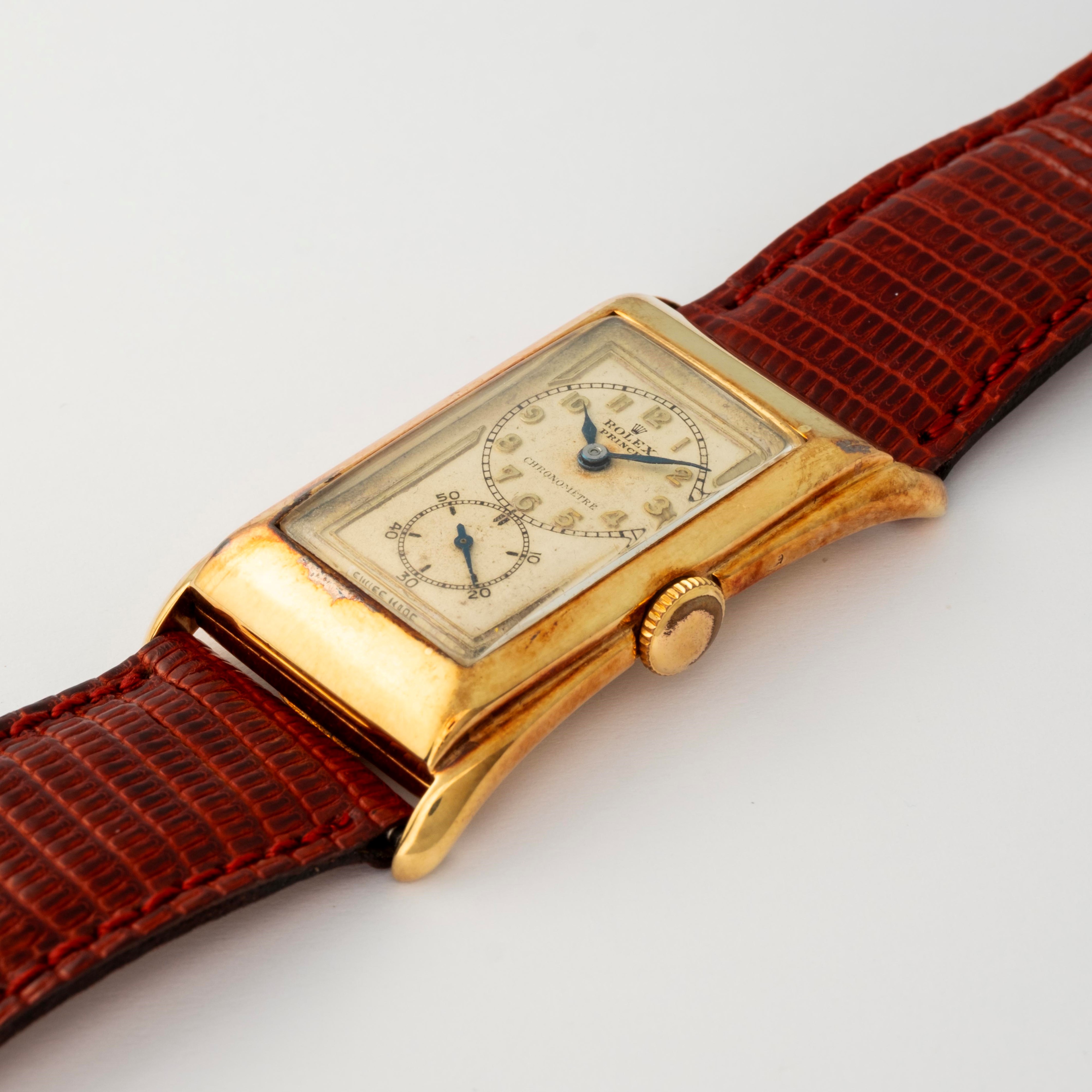 Rolex - Orologio Prince in oro giallo 14k, quadrante grenè, circa 1930