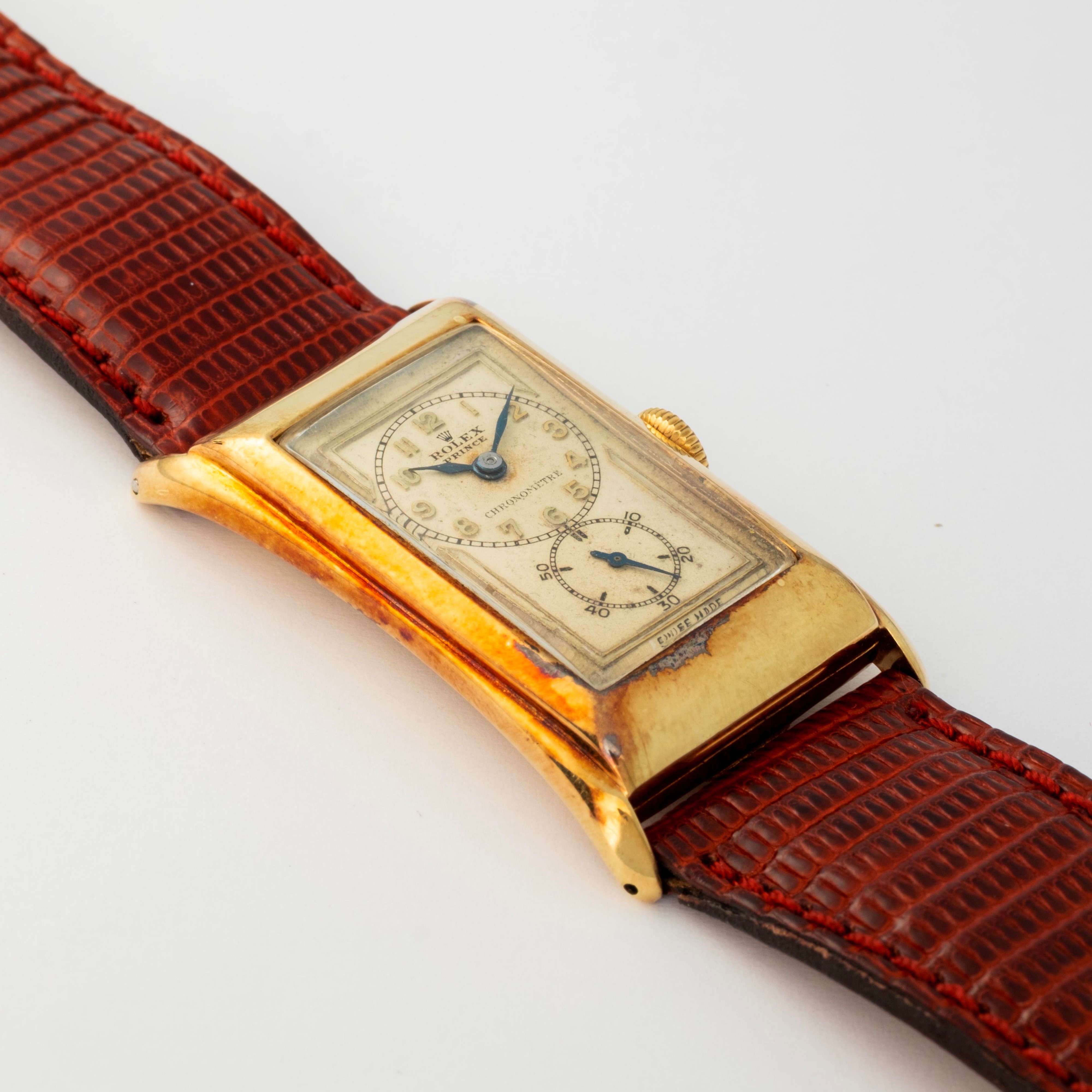 Rolex - Orologio Prince in oro giallo 14k, quadrante grenè, circa 1930