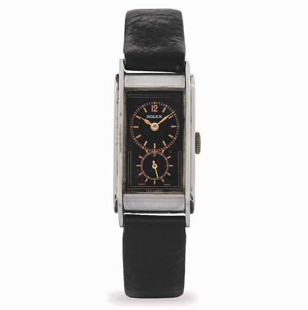 Rolex - Railway in acciaio, quadrante nero con secondi al sei, circa 1930