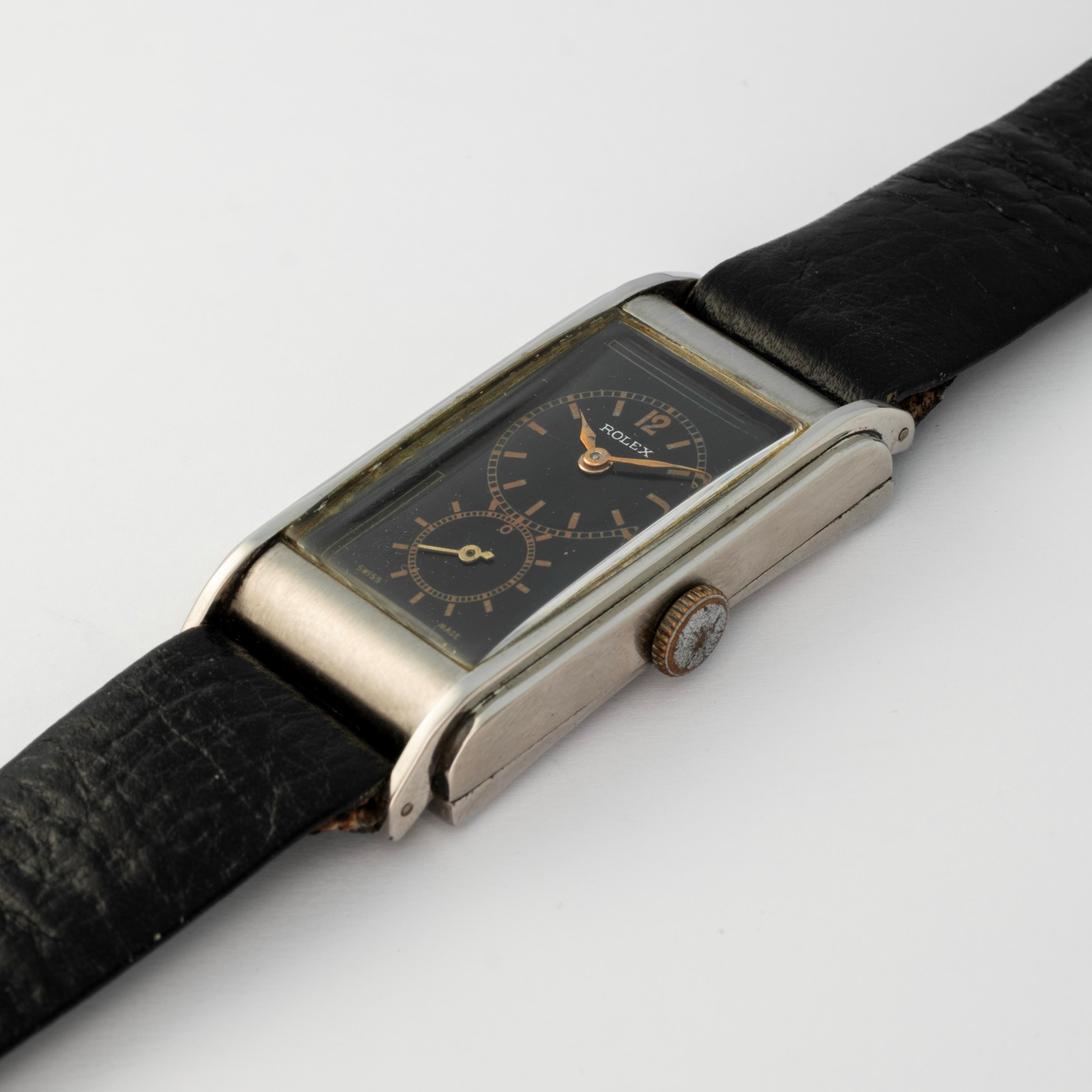 Rolex - Orologio Railway in acciaio con quadrante nero, circa 1930