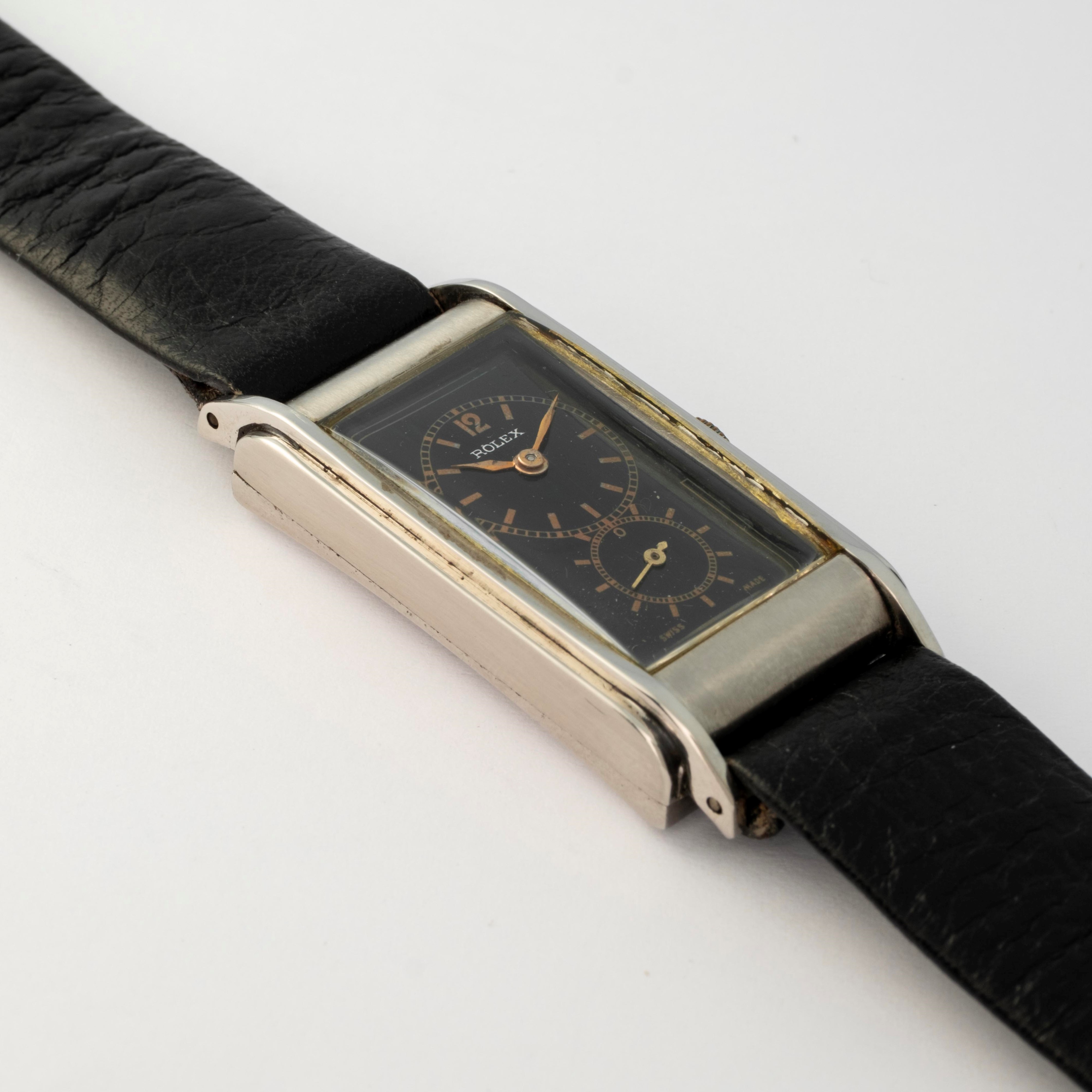 Rolex - Orologio Railway in acciaio con quadrante nero, circa 1930