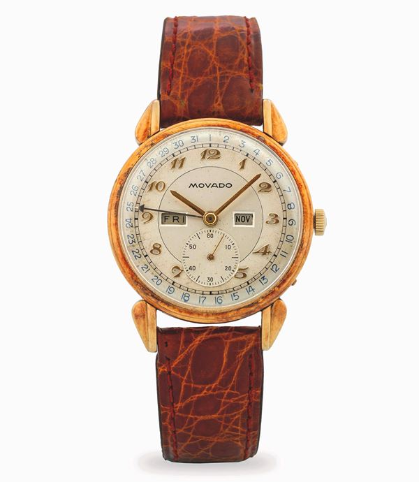 Triplo Calendario ref. 44820 in oro giallo 14k, quadrante argenté bitonale con numeri Breguet e secondi  [..]