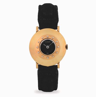 Orologio Beau Brummel in oro giallo 14k con quadrante nero, circa 1950