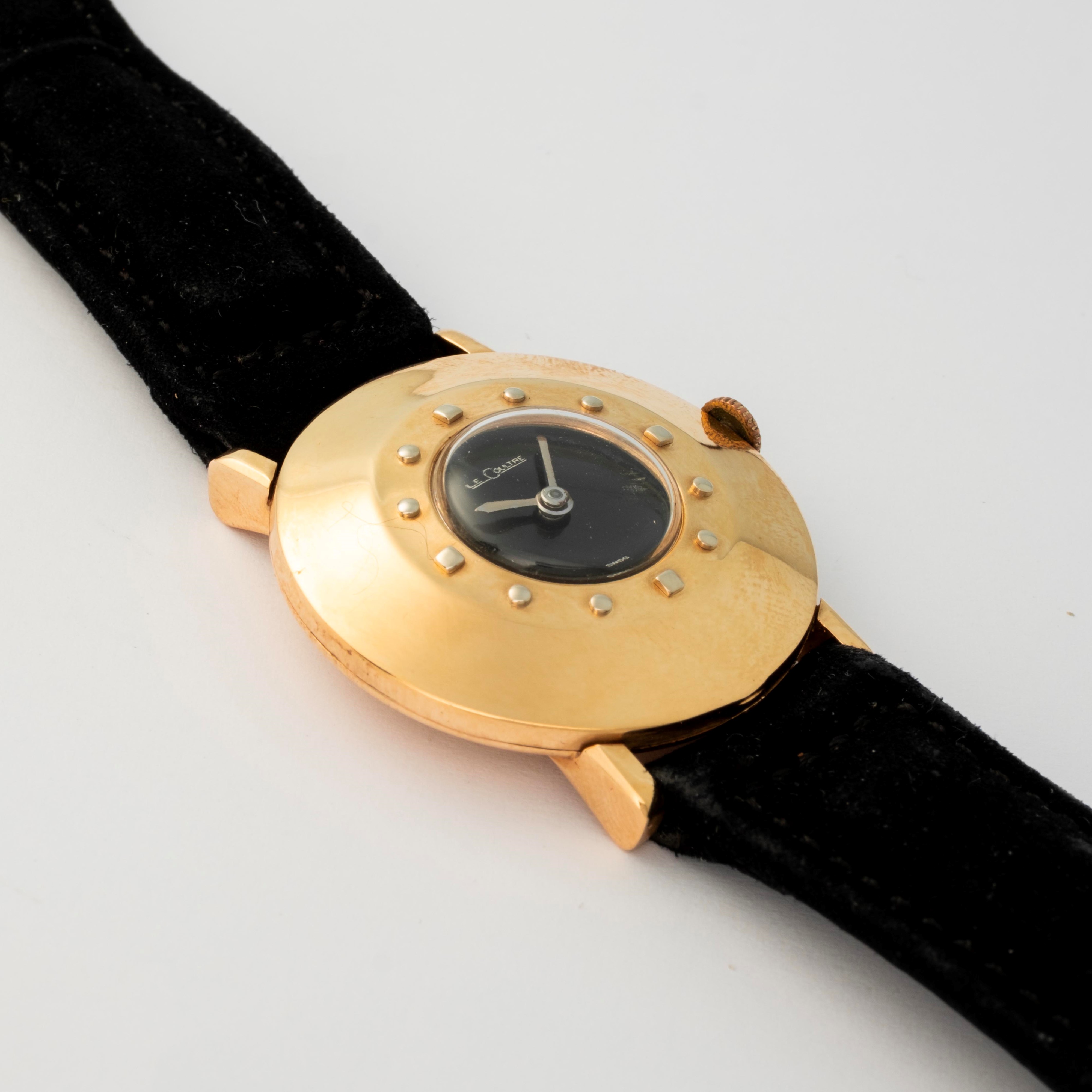 Lecoultre - Orologio Beau Brummel in oro giallo 14k con quadrante nero, circa 1950