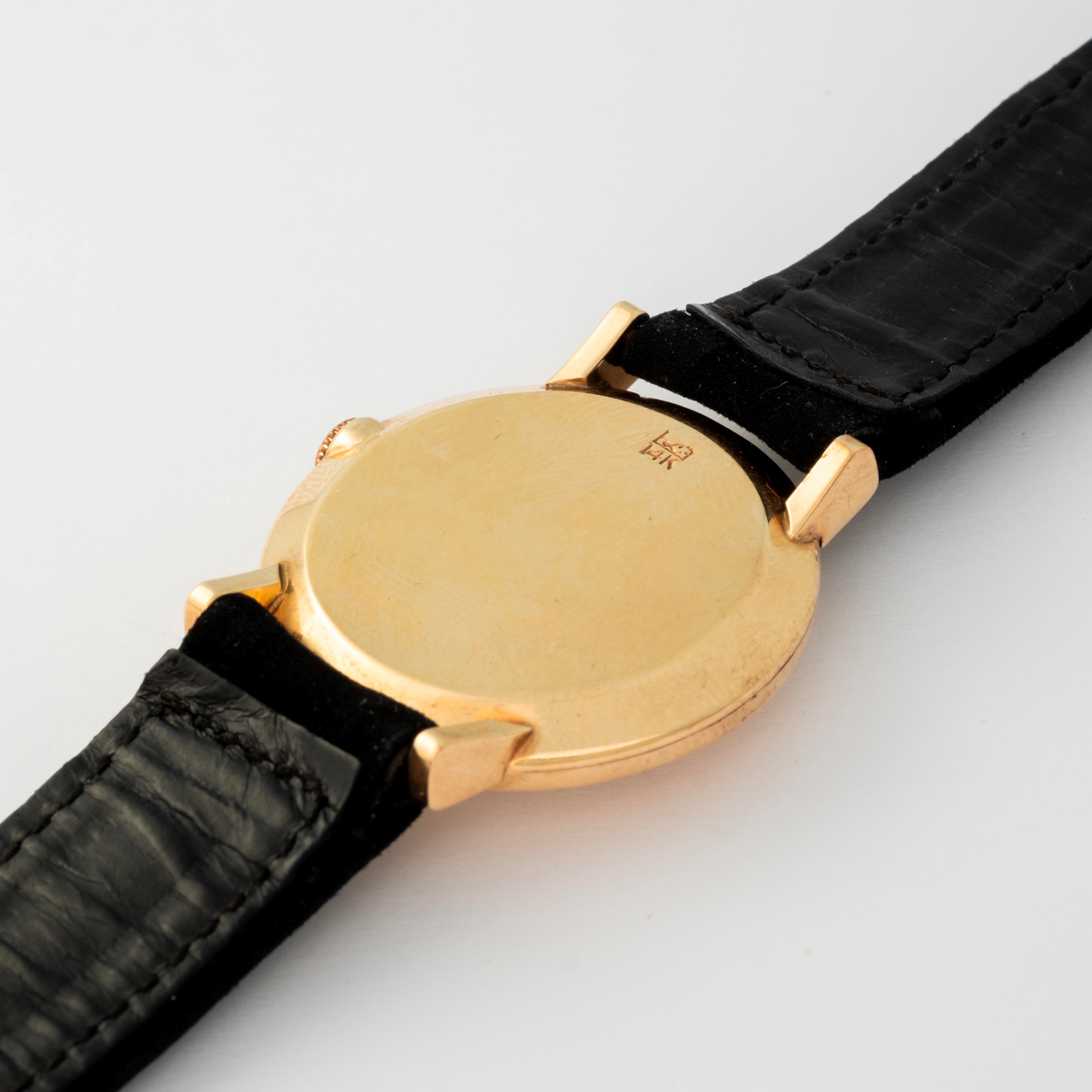 Lecoultre - Orologio Beau Brummel in oro giallo 14k con quadrante nero, circa 1950