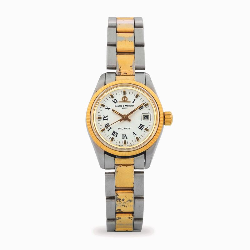 Baume &amp; Mercier : Baumatic lady acciaio e oro con quadrante bianco e numeri Romani, circa 1990  - Asta Orologi da Polso - Cambi Casa d'Aste