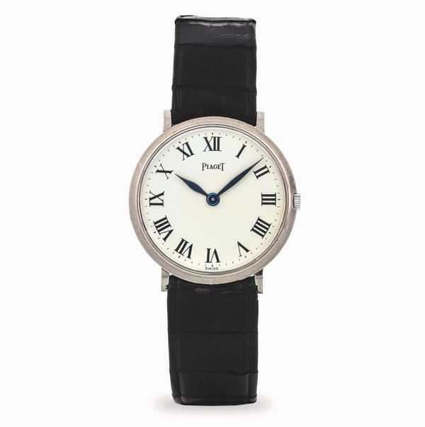 Ultrapiatto ref. 9014 in oro bianco 18k, quadrante bianco con numeri romani, circa 1970