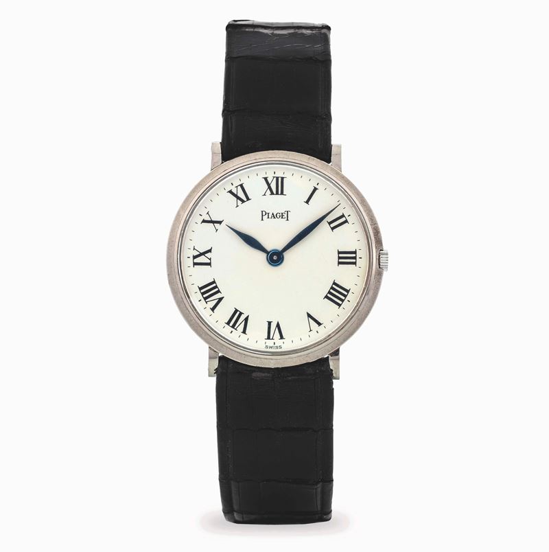 Piaget : Ultrapiatto ref. 9014 in oro bianco 18k, quadrante bianco con numeri romani, circa 1970  - Asta Orologi da Polso - Cambi Casa d'Aste