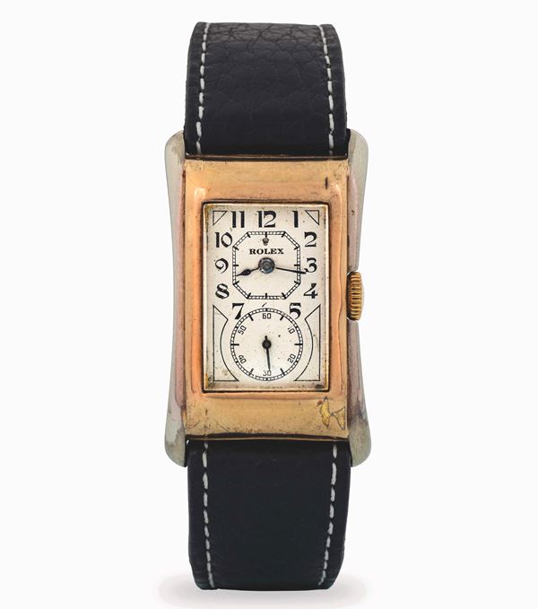 Rolex - Prince in oro bianco e rosa 9k, quadrante Grenè e secondi al sei, circa 1930