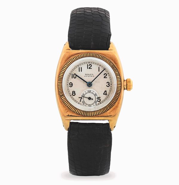 Rolex - Oyster in oro giallo 9k, quadrante grenè con secondi al sei, circa 1930
