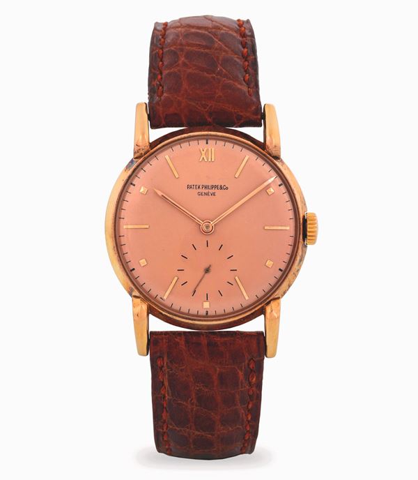 Calatrava ref. 1595 in oro rosa 18k con anse a goccia e quadrante salmone con indici applicati, circa  [..]