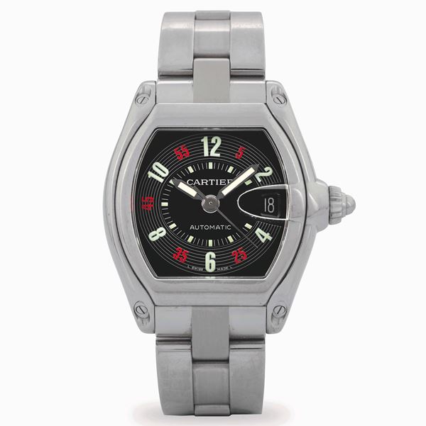 Cartier - Roadster ref. 2510 in acciaio, quadrante nero con indici racing, circa 2000