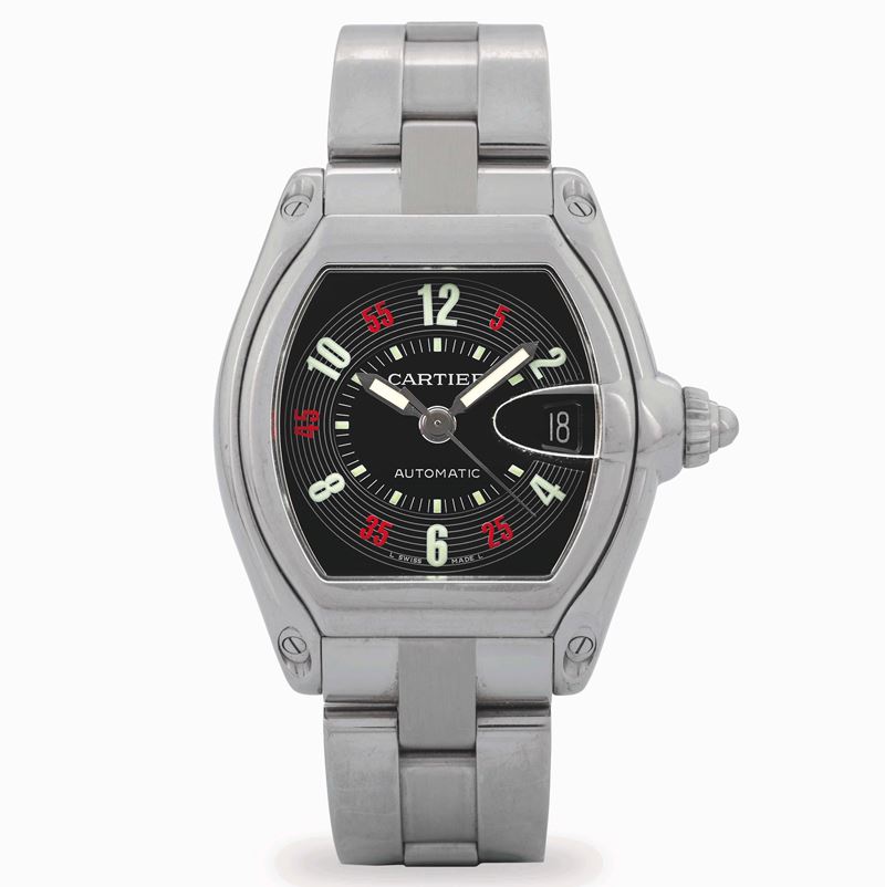 Cartier : Roadster ref. 2510 in steel, black dial with racing indexes, circa 2000  - Auction Wristwatches - Cambi Casa d'Aste