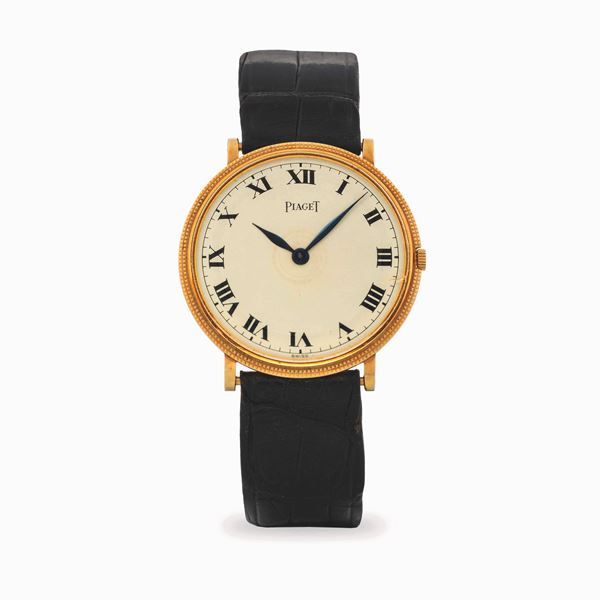 Extrapiatto ref. 9021 in oro giallo 18k, quadrante Argentè numeri romani, circa 1980