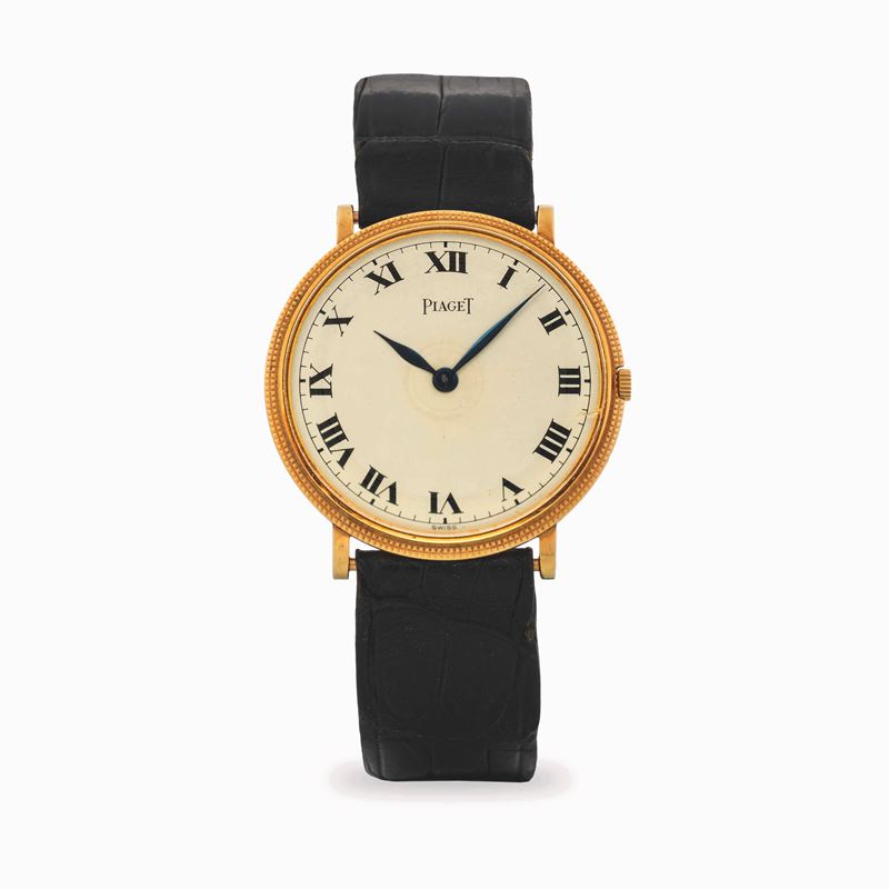 Piaget : Extrapiatto ref. 9021 in oro giallo 18k, quadrante Argentè numeri romani, circa 1980  - Asta Orologi da Polso - Cambi Casa d'Aste
