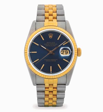 Datejust ref. 16233 in acciaio e oro con bracciale Jubilee e quadrante blu soleil, circa 1989