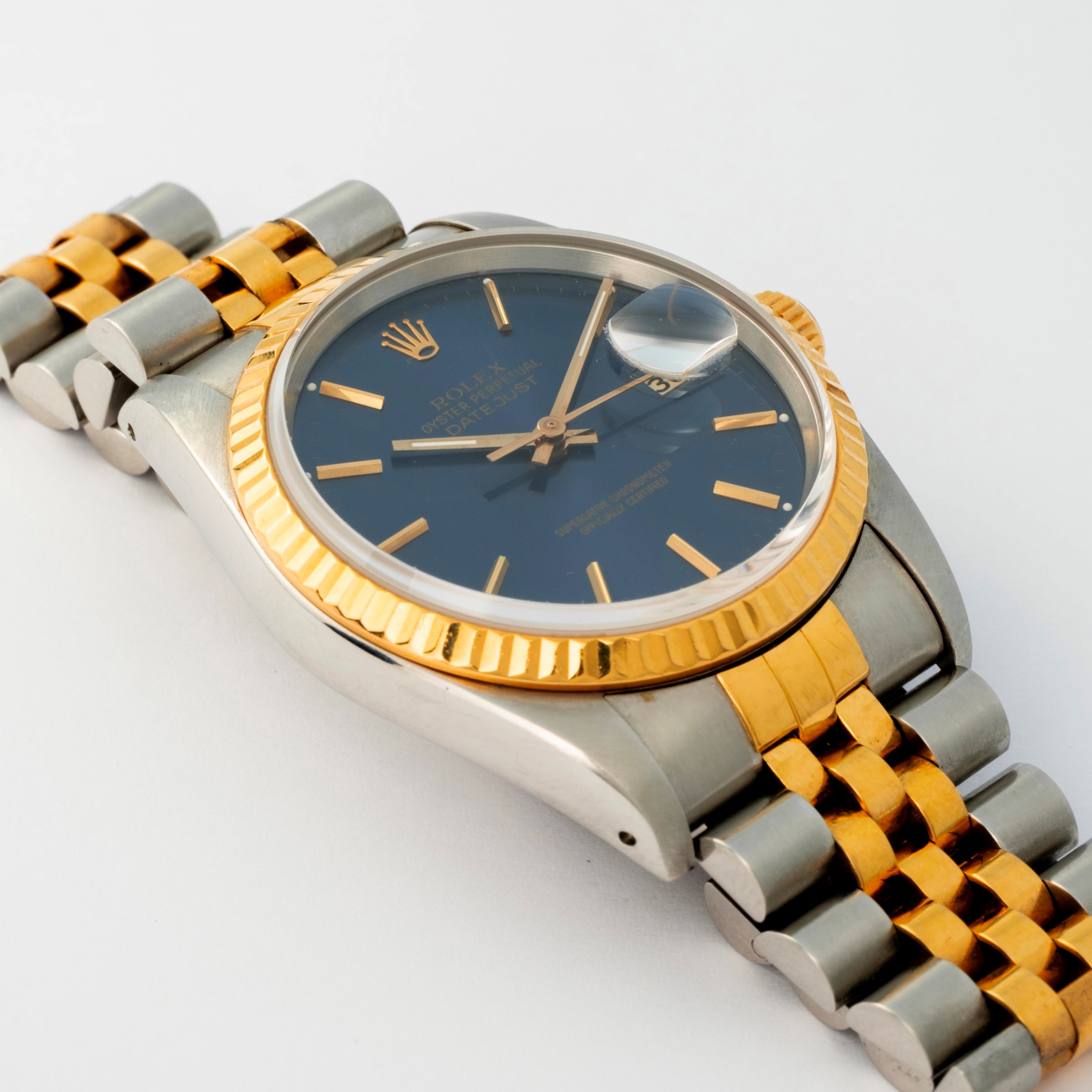 Rolex - Datejust ref. 16233 in acciaio e oro con bracciale Jubilee e quadrante blu soleil, circa ...