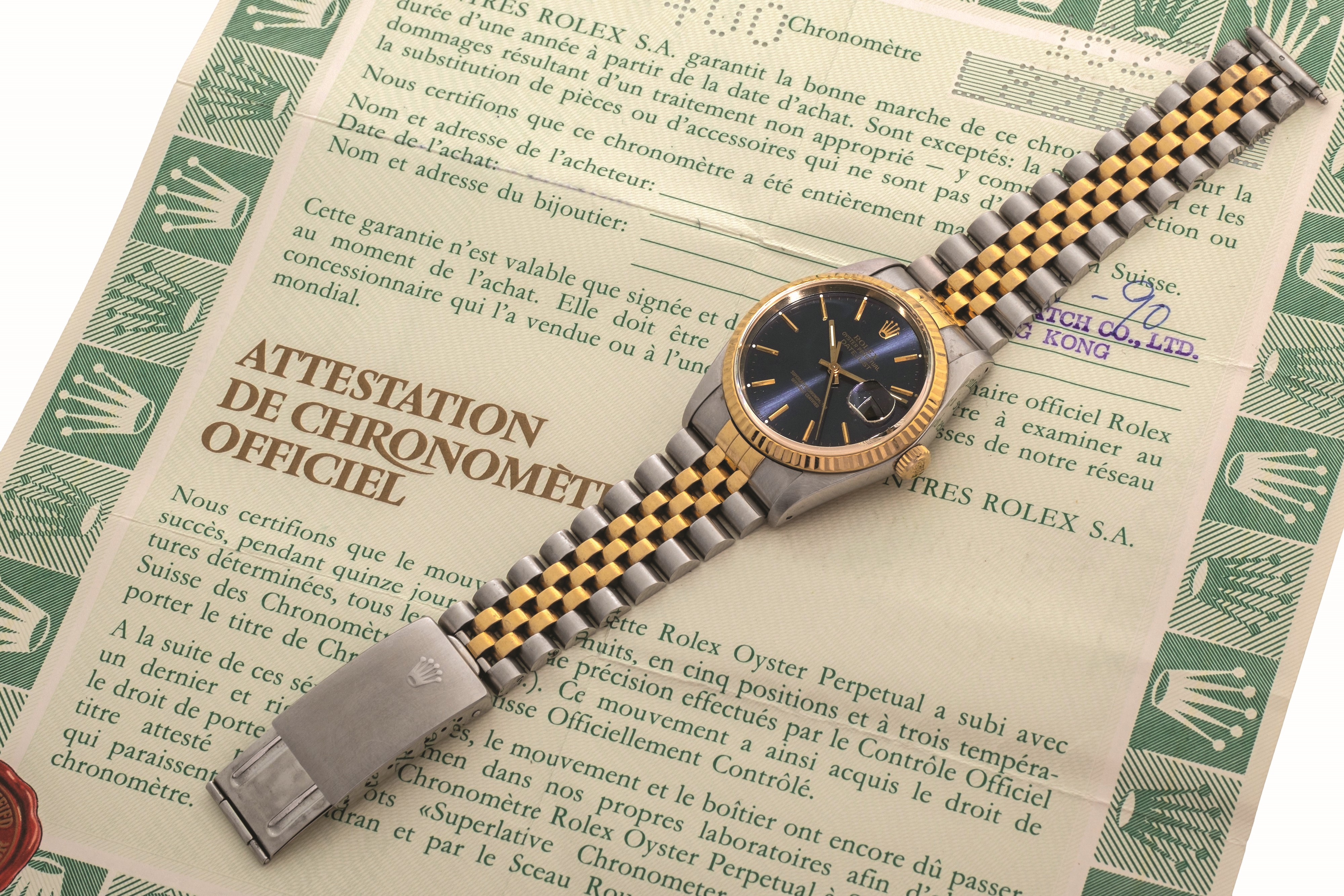 Rolex - Datejust ref. 16233 in acciaio e oro con bracciale Jubilee e quadrante blu soleil, circa ...