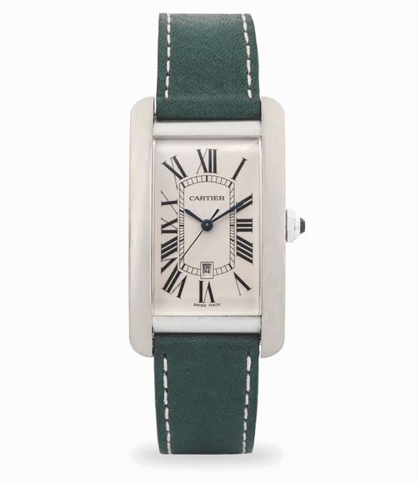 Cartier - Tank Americaine in oro bianco 18k, con quadrante Argentè numeri Romani, circa 2010