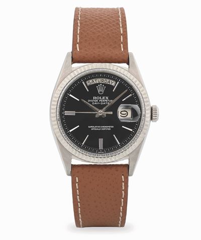Day-Date ref. 1803, oro bianco 18k, quadrante nero con indici applicati, circa 1964
